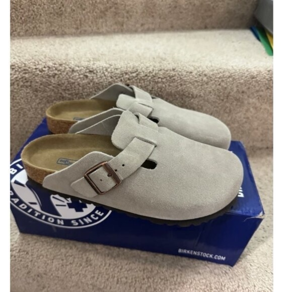 Birkenstock Gray Suede Mules